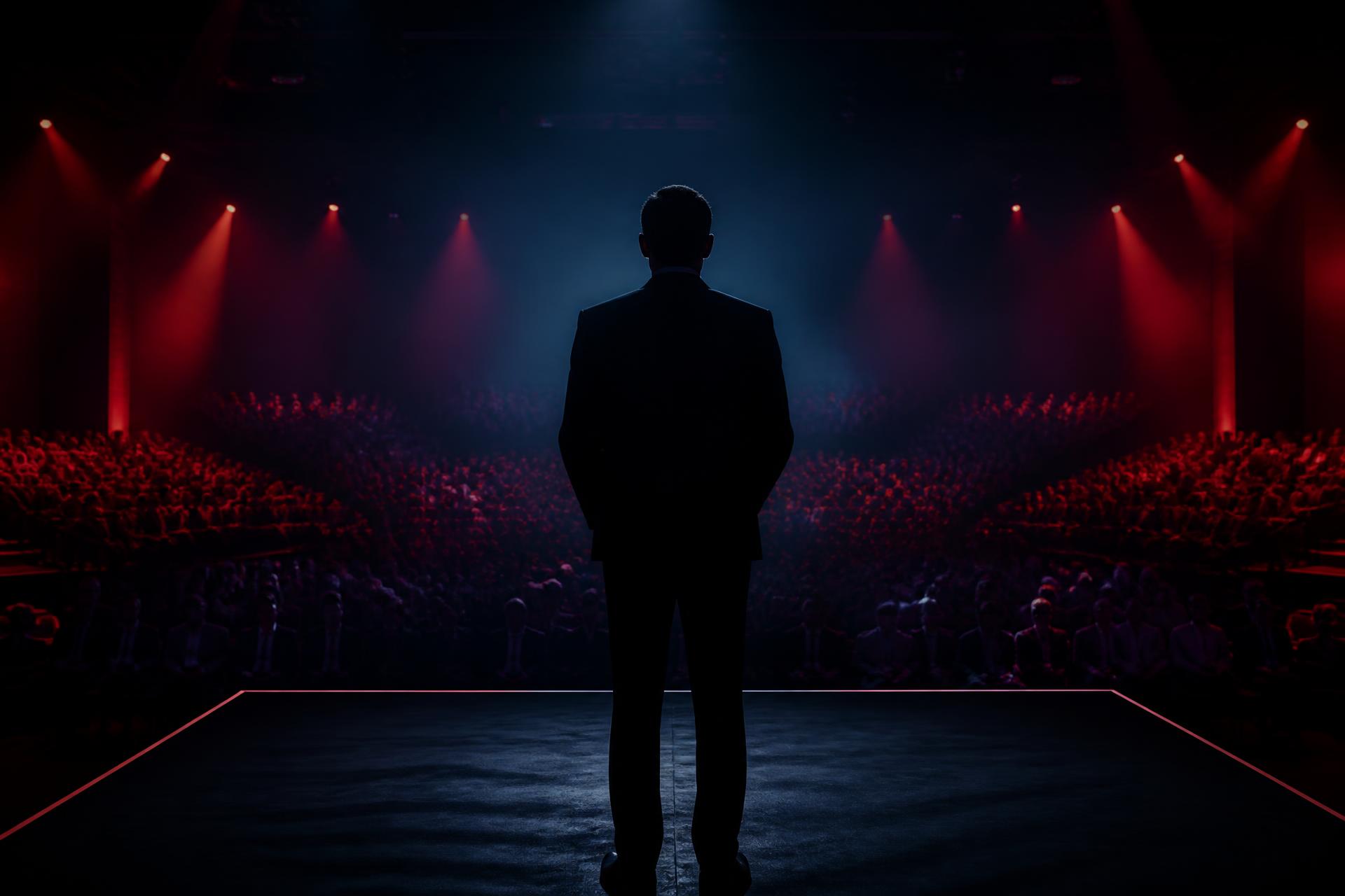 Speaker addressing a packed executive audience at a global technology conference